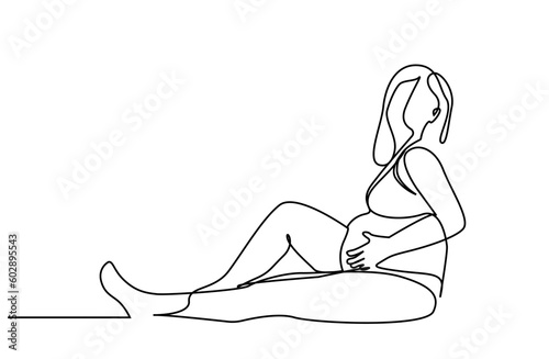 young pregnant woman healthy lying down give pose line art