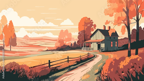 British countryside, English country garden, flat vector illustration, EPS 10.