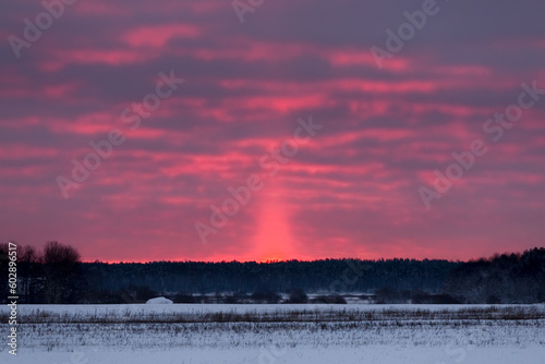 winter evening at countryside