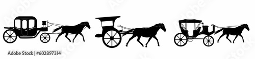 Horse icon silhouette carriage. Traditional rural transportation