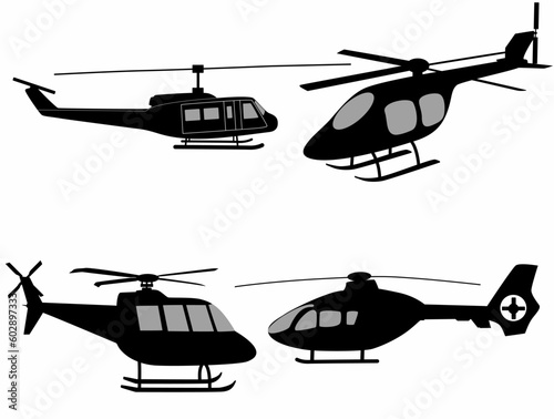 Black Hawk style helicopter icon silhouette in black isolated on white background,