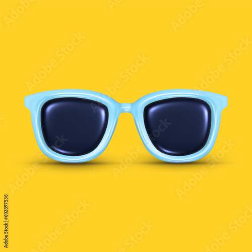 Realistic fashionable 3d sunglasses. Glossy inflate style icon. Eyewear accessory banner design. Vector illustration.