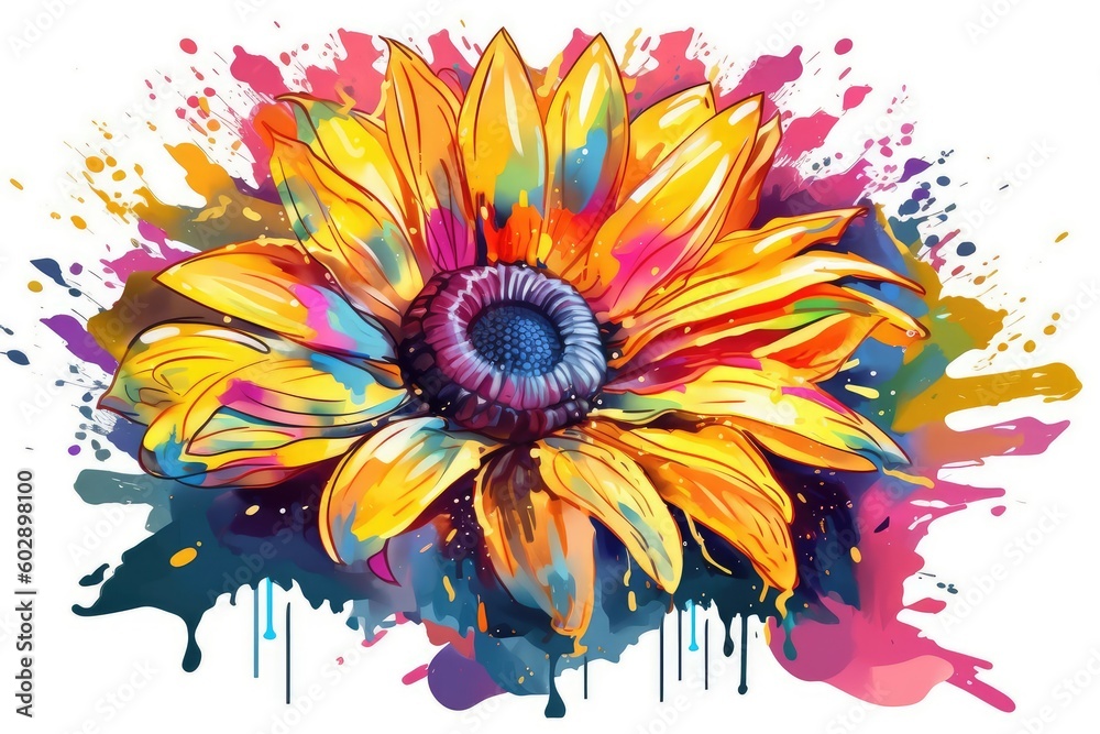 Colorful sunflower watercolor painting with splash for summer background. distinct generative AI image. - obrazy, fototapety, plakaty 