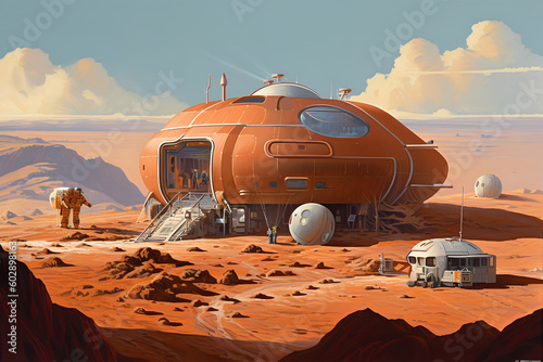 Moving to Mars  Small base in surreal Martian landscape  Generative AI