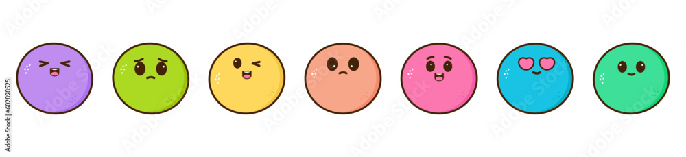 Fototapeta premium Set of kawaii ice cream with cute face on a white background. Vector illustration.