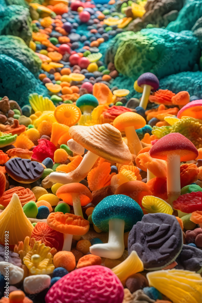 Artful Close-Up of Psychedelic Mushroom Gummies