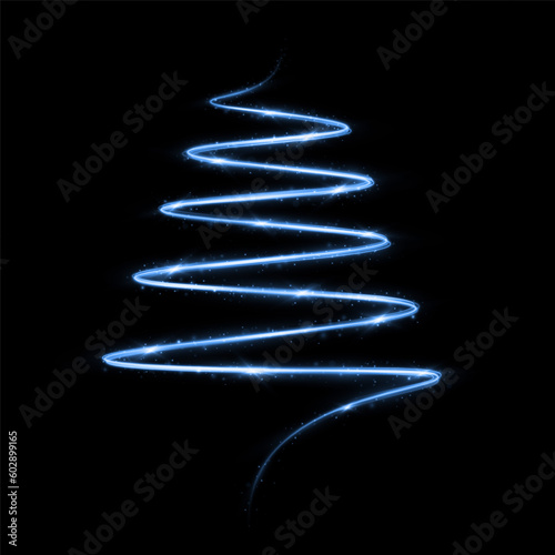Magic shiny Christmas tree. Sparkle Christmas tree for banner. Christmas concept. Christmas tree with light effect.