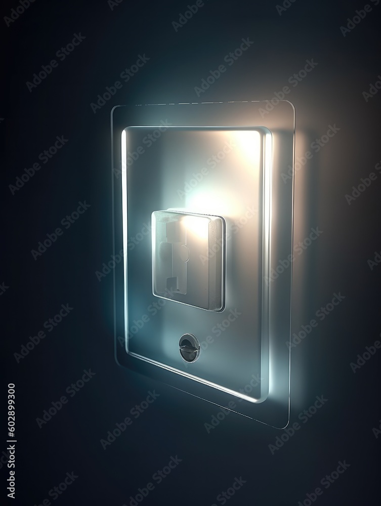 A light switch icon with translucent glass isometric view. Generative AI A light switch icon with translucent glass isometric view. Generative AI