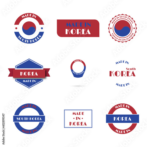 Made in South Korea label set, vector illustration.