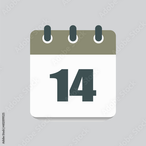 Vector icon calendar day number 14, 14th day month