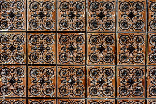 Old vintage ceramic tiles for the decoration stoves and fireplaces. Background  texture