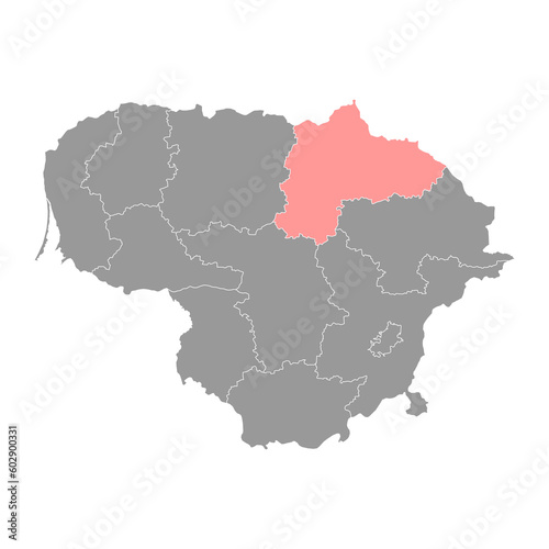 Panevezys county map, administrative division of Lithuania. Vector illustration.