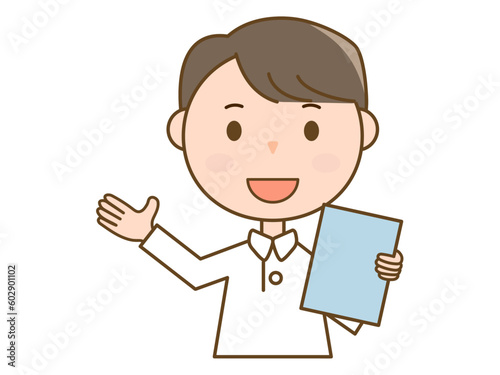 案内をするお医者さん_看護師_白衣を着た男性のイラスト