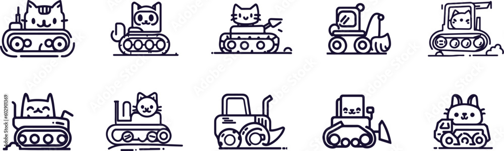 Line art vector silhouette of Bulldozers Line art vector silhouette of Bulldozers