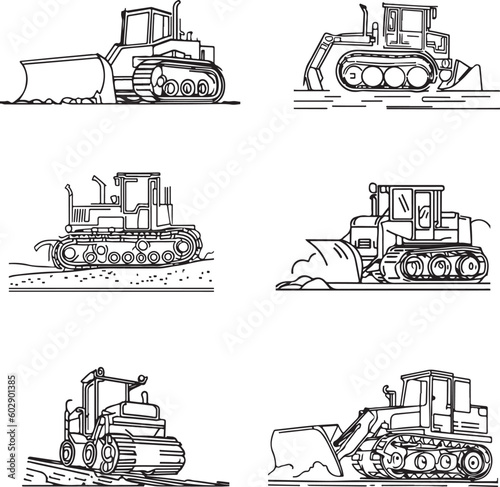 Line art vector silhouette of  Bulldozers 