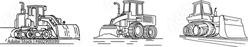 Line art vector silhouette of  Bulldozers 