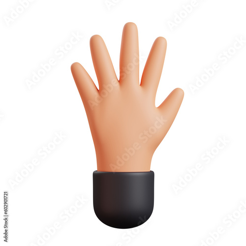 3D hand waving greeting counting showing number 5 with fingers. 3D Rendering