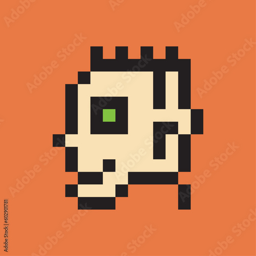 NFT avatar green eye Pixel style on a orange color background. Crypto art NFT token. Face character. Non-fungible token. Vector