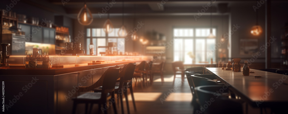 empty beer bar waiting for guests at sunset. Generative Ai. 