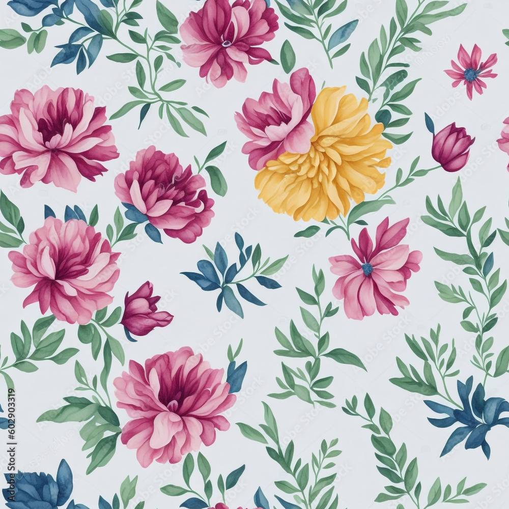 Fototapeta premium pattern of colorful watercolor floral clipart with white background isolated