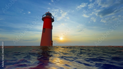 sea and lighthouse at sunset