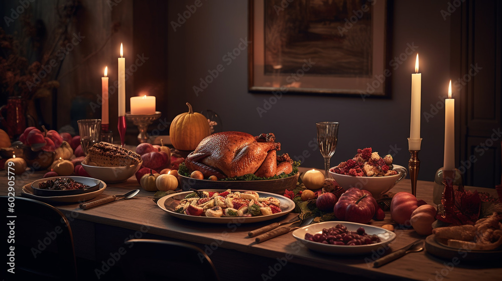Generative Ai. Thanksgiving Dinner with Traditional American Foods