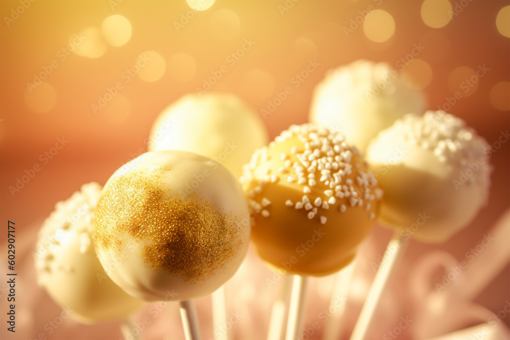 Golden cake pops with sprinkles. Golden cake pops with sprinkles.