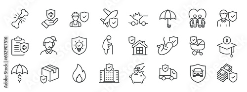 Insurance thin line icons. Editable stroke. For website marketing design  logo  app  template  ui  etc. Vector illustration.