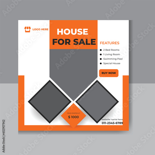Real estate home property sale social media post and web banner template, modern home rent Social media post banner.