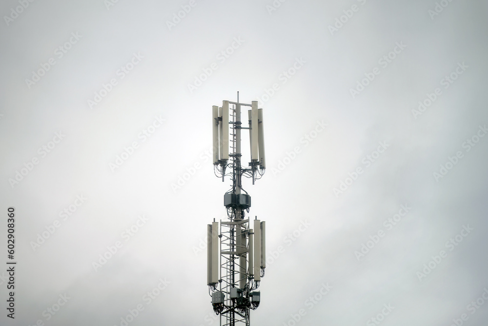 Macro Base Station. Telecommunication tower of 4G LTE Advanced and 5G cellular. Macro Base Station. Telecommunication tower of 4G LTE Advanced and 5G cellular.