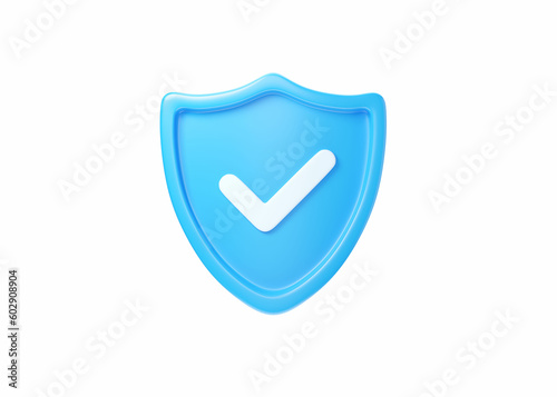 Shield 3d icon - cyber guard illustration, blockchain protect safety element and access blue symbol