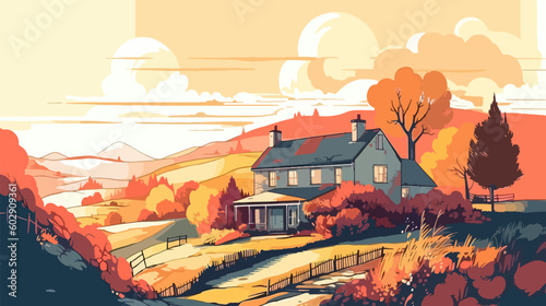 British countryside, English country garden, flat vector illustration, EPS 10.