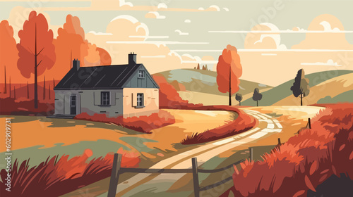 British countryside, English country garden, flat vector illustration, EPS 10.