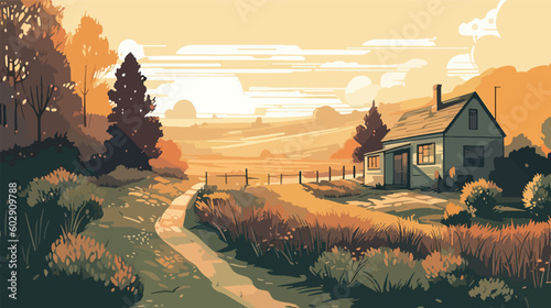 British countryside, English country garden, flat vector illustration, EPS 10.