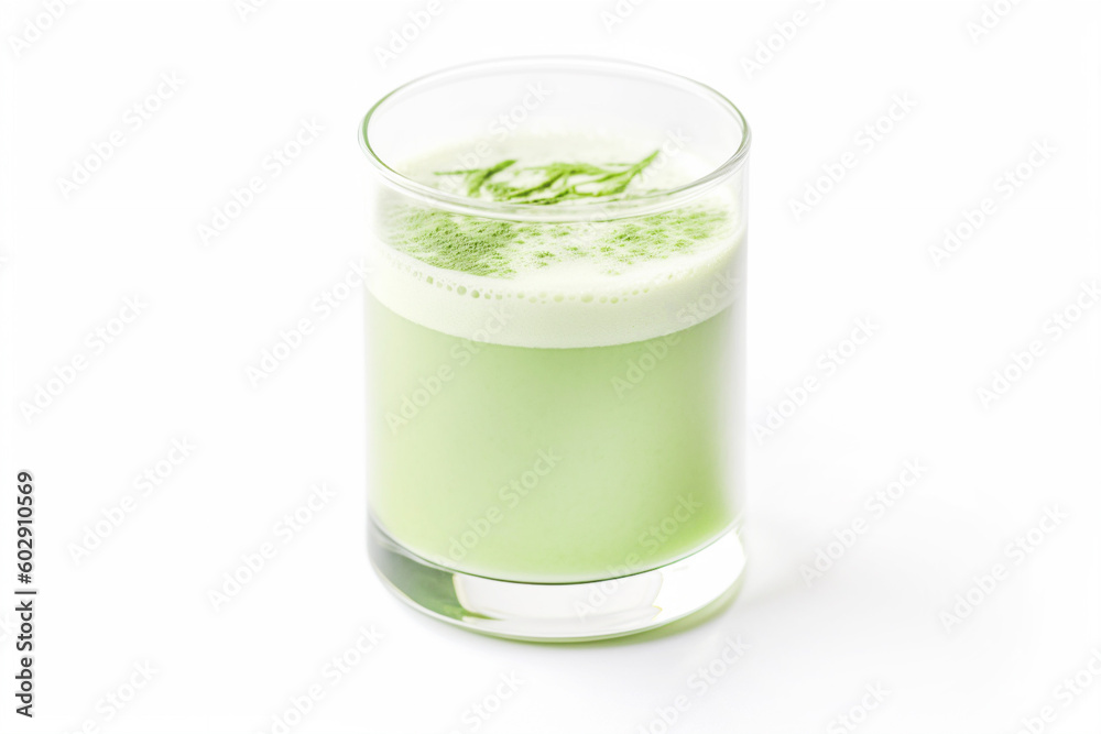 Matcha tea in glass isolated on white background. Close-up. Generative Ai content Matcha tea in glass isolated on white background. Close-up. Generative Ai content