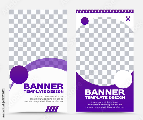 Design of vector banner templates in lilac and white with circles and strokes