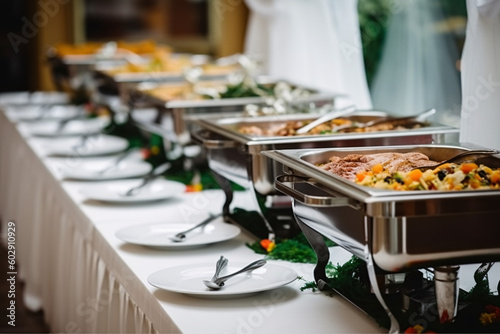 Tablou canvas a buffet line with many dishes at a wedding party, catering business