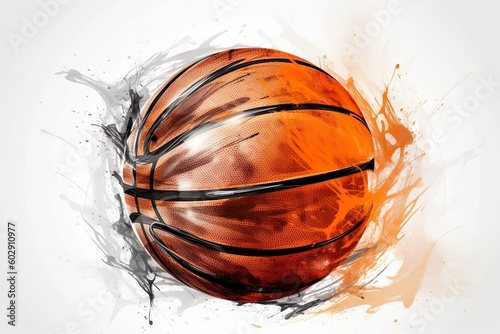 basketball ball sketch, white background - created with generative AI technology