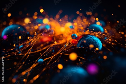Abstract orange and blue colors neon light, bokeh lights style background - created with generative AI technology
