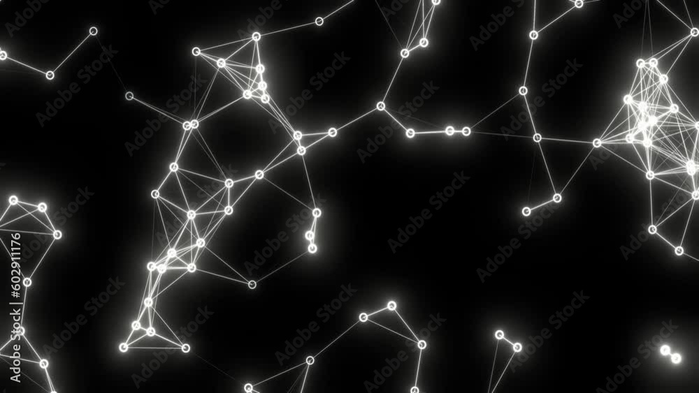 Wave dance motion of linked particles on dark background with colorless light