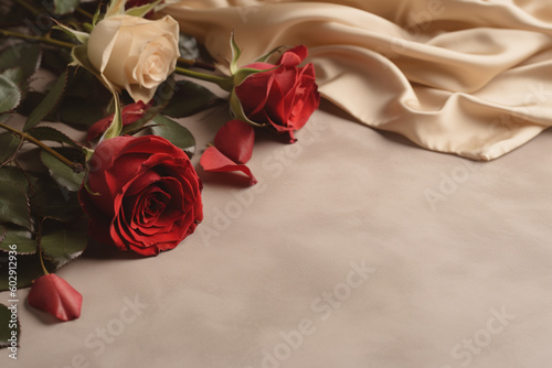 A touch of luxury  roses on beige  a blank canvas for branding Generative AI