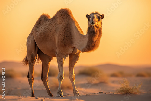 A bactrian camel in the desert photo