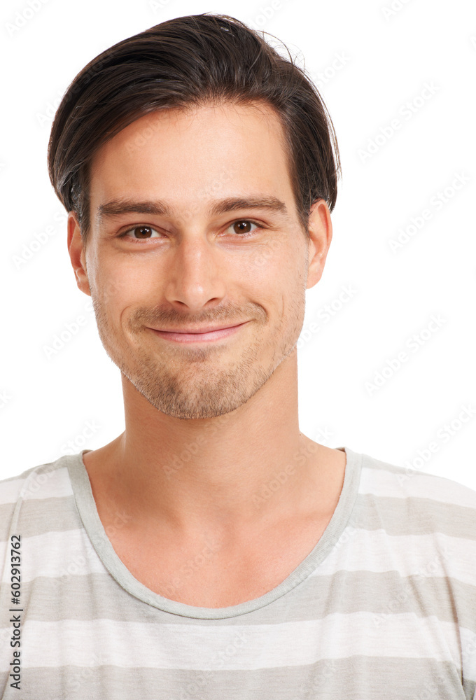 Happy, smile and face with portrait of man in studio for casual, trendy and cool. Happiness, young and confidant with Switzerland model isolated on white background for confident, youth and style Happy, smile and face with portrait of man in studio for casual, trendy and cool. Happiness, young and confidant with Switzerland model isolated on white background for confident, youth and style