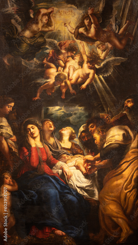 GENOVA, ITALY - MARCH 5, 2023: The painting of Circumcision of Jesus in the church Chiesa del Gesu by Peter Paul Rubens (1577 - 1640).