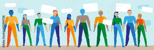 A diverse group of individuals, spanning different ages and social classes, stand side by side, united despite their differences, forming a harmonious and inclusive tableau.