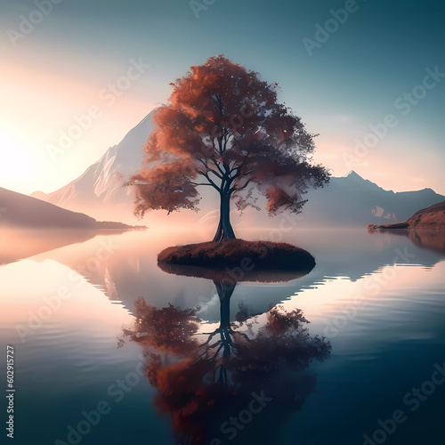 AI Artwork Landscape  Tree in a lake  Wonderful Wallpaper