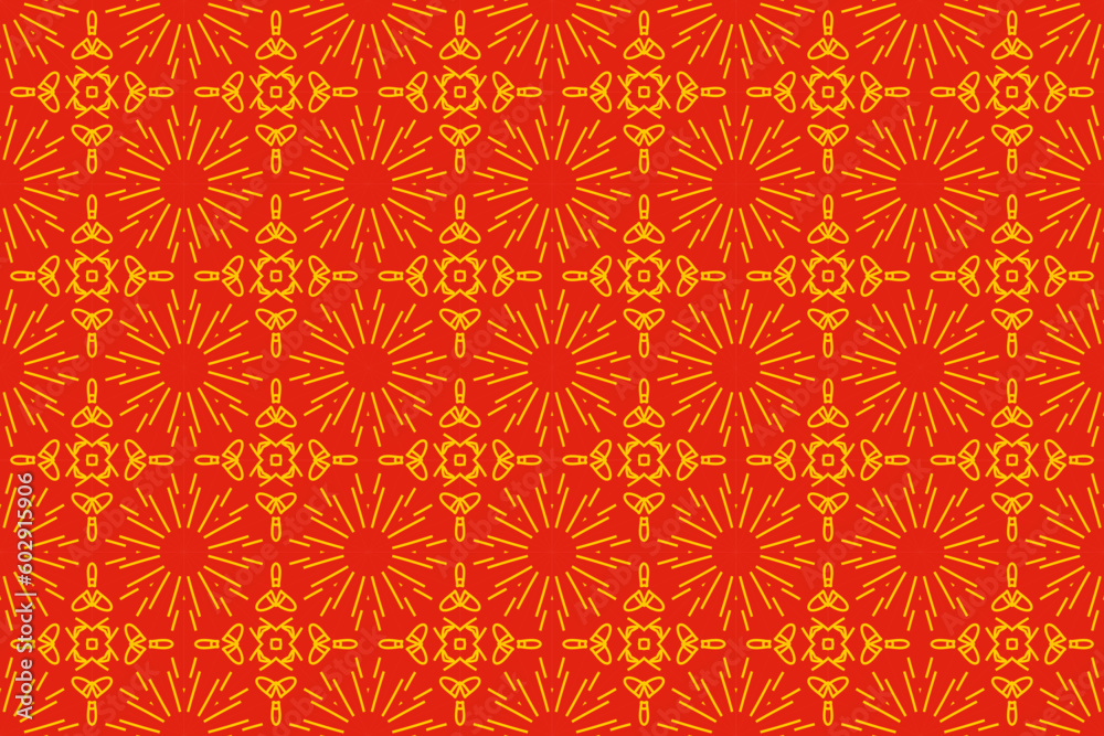 Beautiful pattern in circle and swirl. Traditional batik motif in red and gold color.