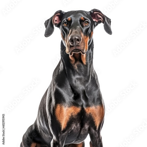 Portrait of a purebred dobermann dog isolated on white background. generative AI