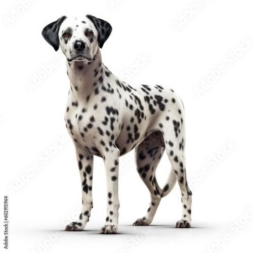 Dalmatian dog standing on white background. generative AI © matteo