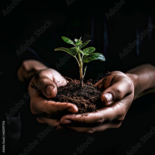 hands holding growing plant